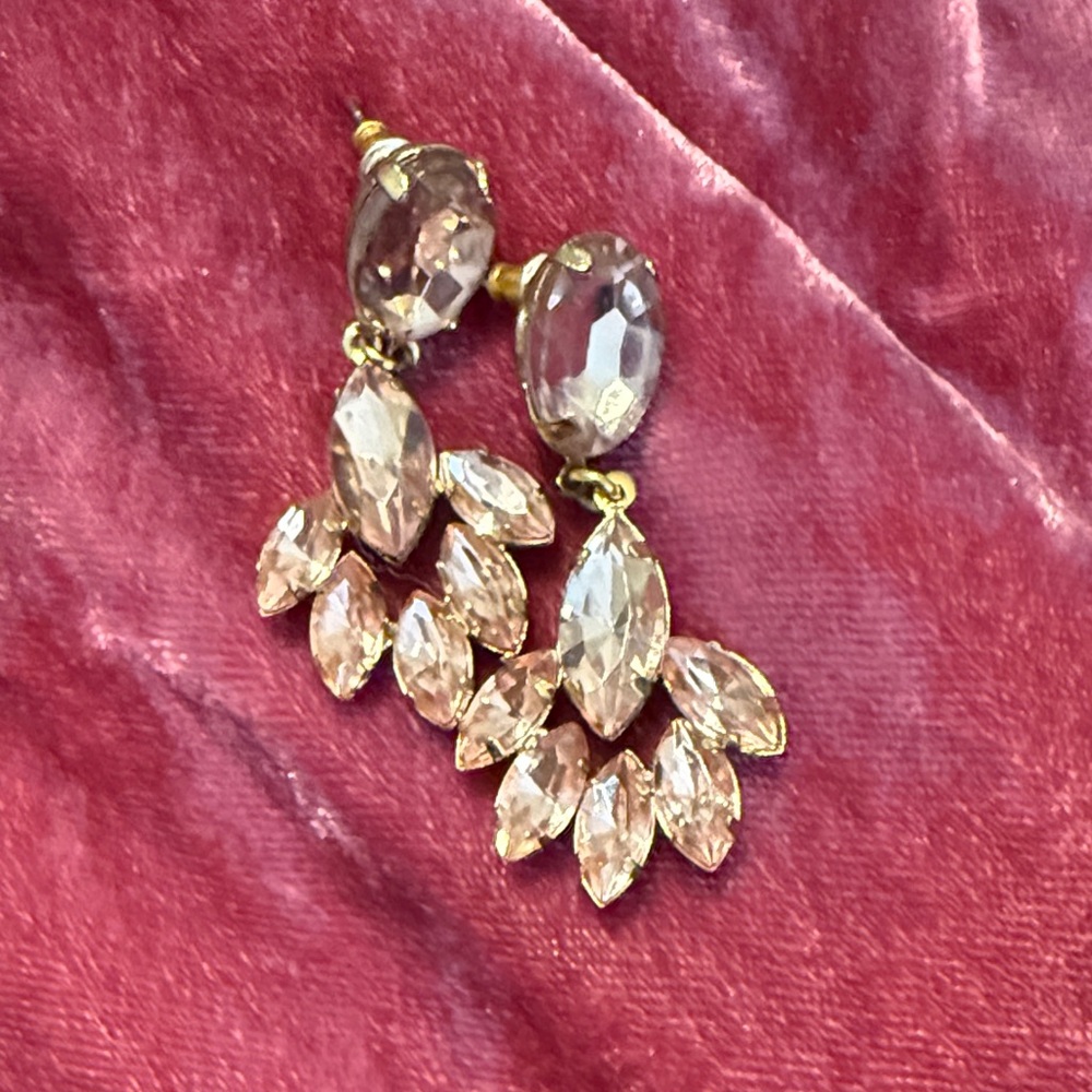 Crystal Drop Chandelier Earrings - Pink Gold Tone